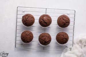 chocolate fudge muffins cool on rack